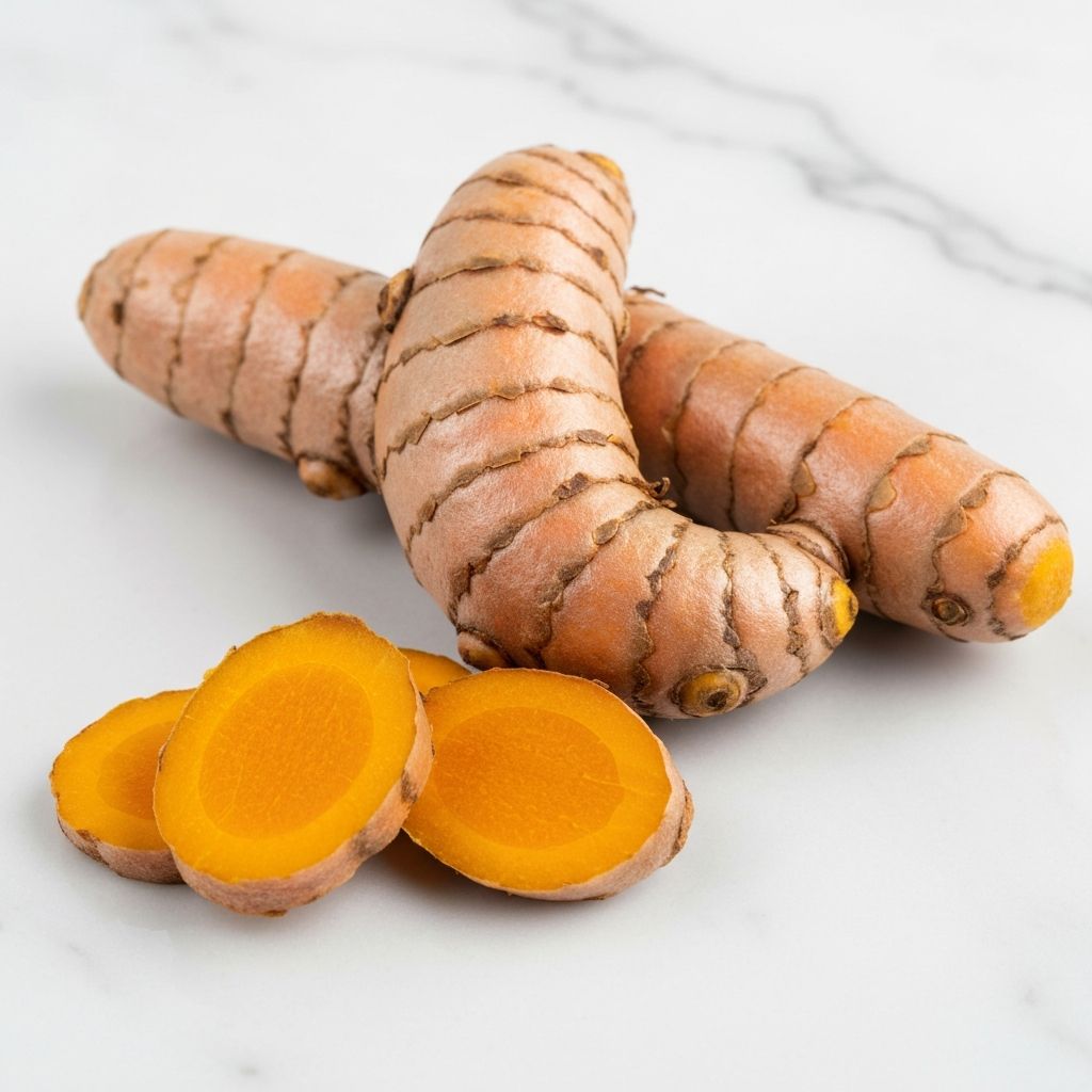 Frische Kurkuma-Wurzel ganz und geschnitten